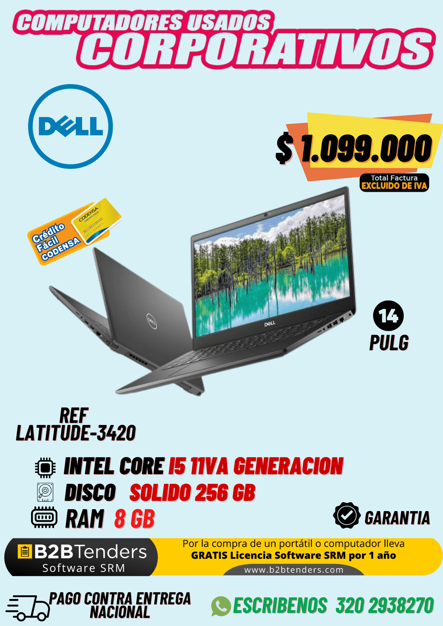 Dell Latitude 3420 Usado | i5 11ª Gen, 8GB RAM, SSD 256GB | IVA incluido